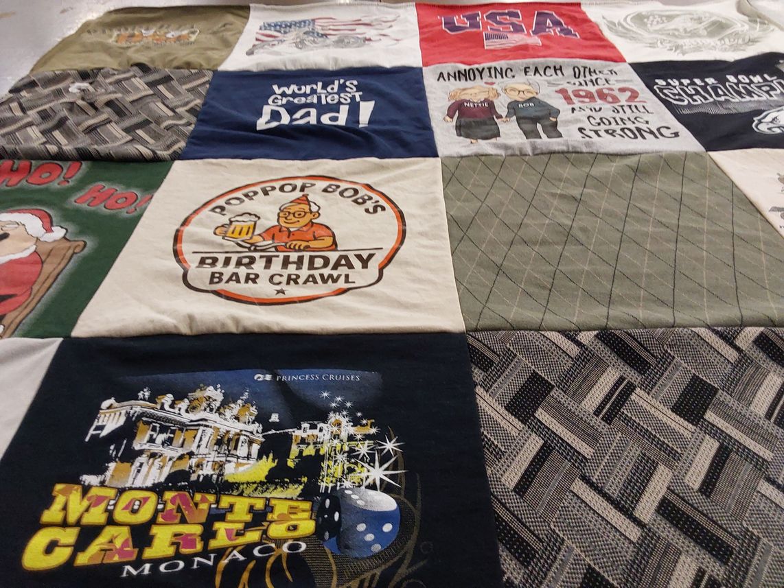 T-shirt quilt with family, travel themes by Antoinette from NJ