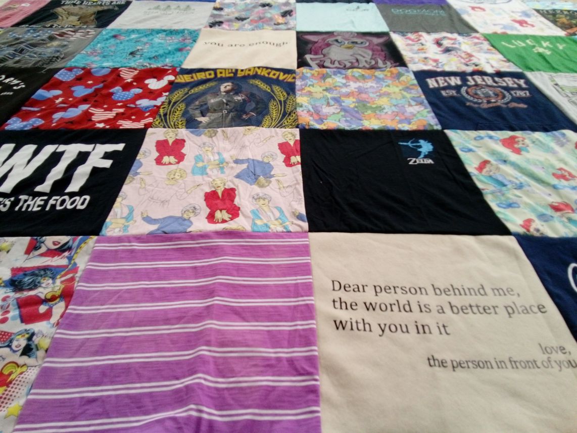 T-shirt quilt with pop culture, humor themes by Ericka from ME