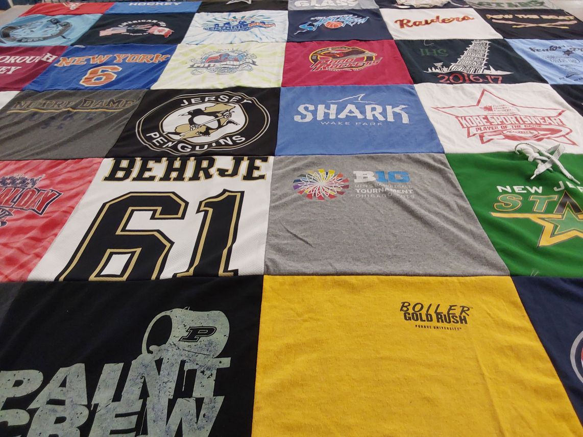 T-shirt quilt featuring new jersey stars, jersey penguins by Jody from NJ