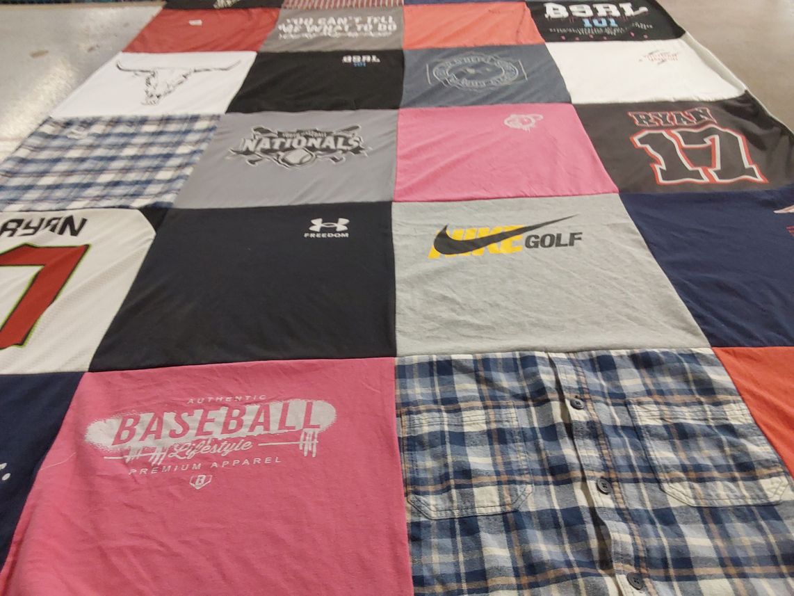 T-shirt quilt with sports, baseball themes by judi from MA