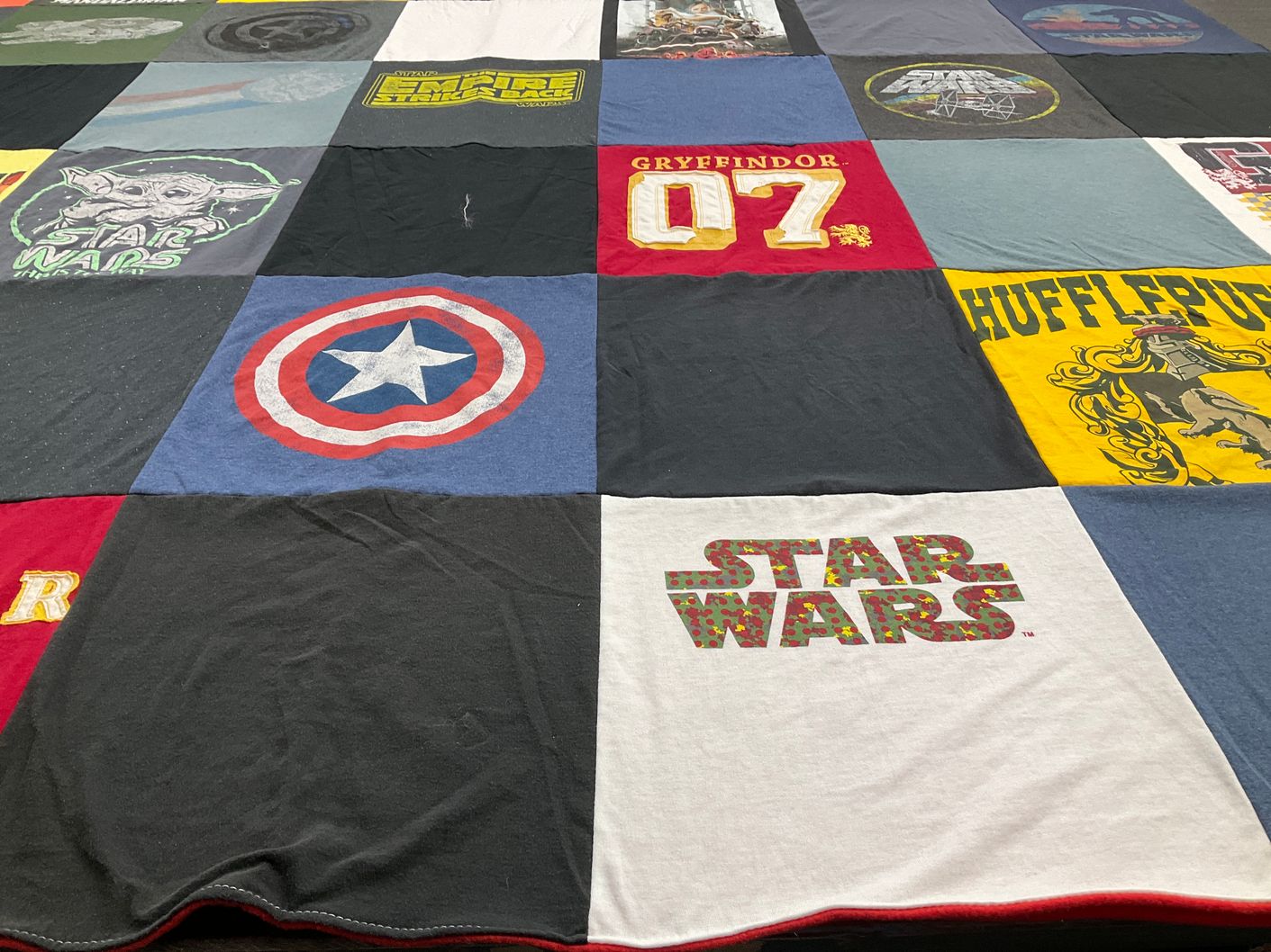 T-shirt quilt with movies, fantasy themes by Melanie from FL