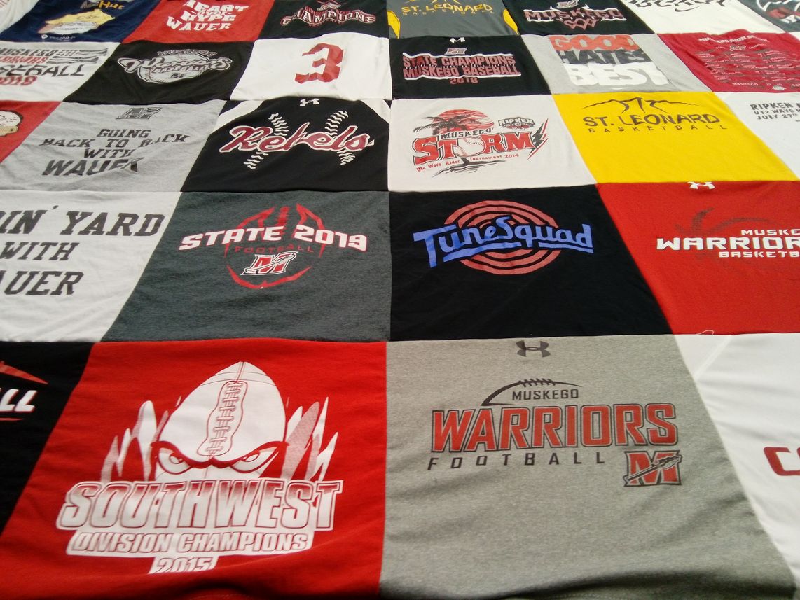 T-shirt quilt featuring muskego warriors football, muskego warriors basketball by MIchelle from WI
