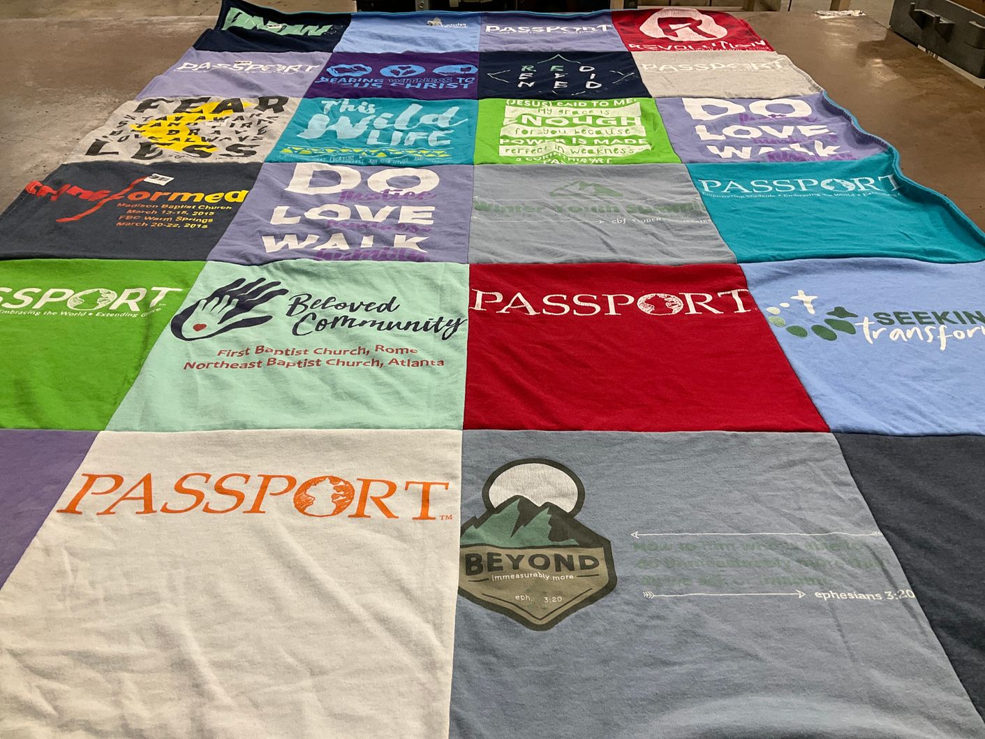 T-shirt quilt with community service, faith-based initiatives themes by Dawn from GA