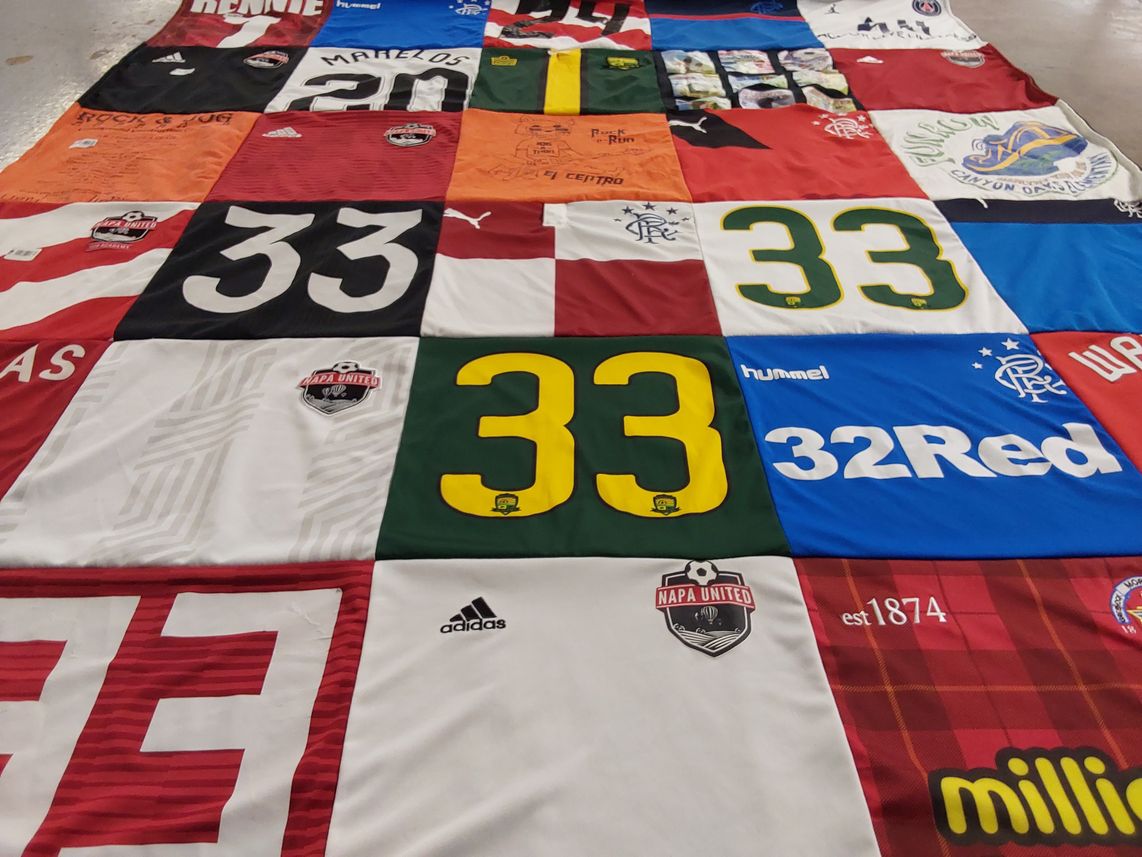 T-shirt quilt with soccer themes by Jessica from CA