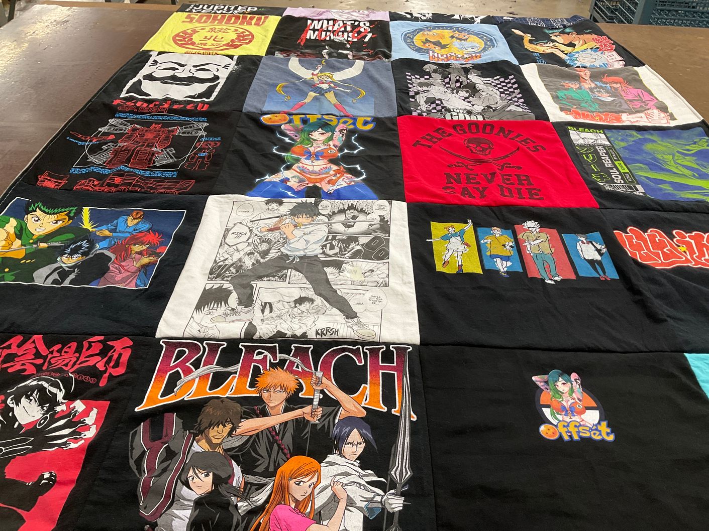 T-shirt quilt with anime, manga themes by Jessica from TX