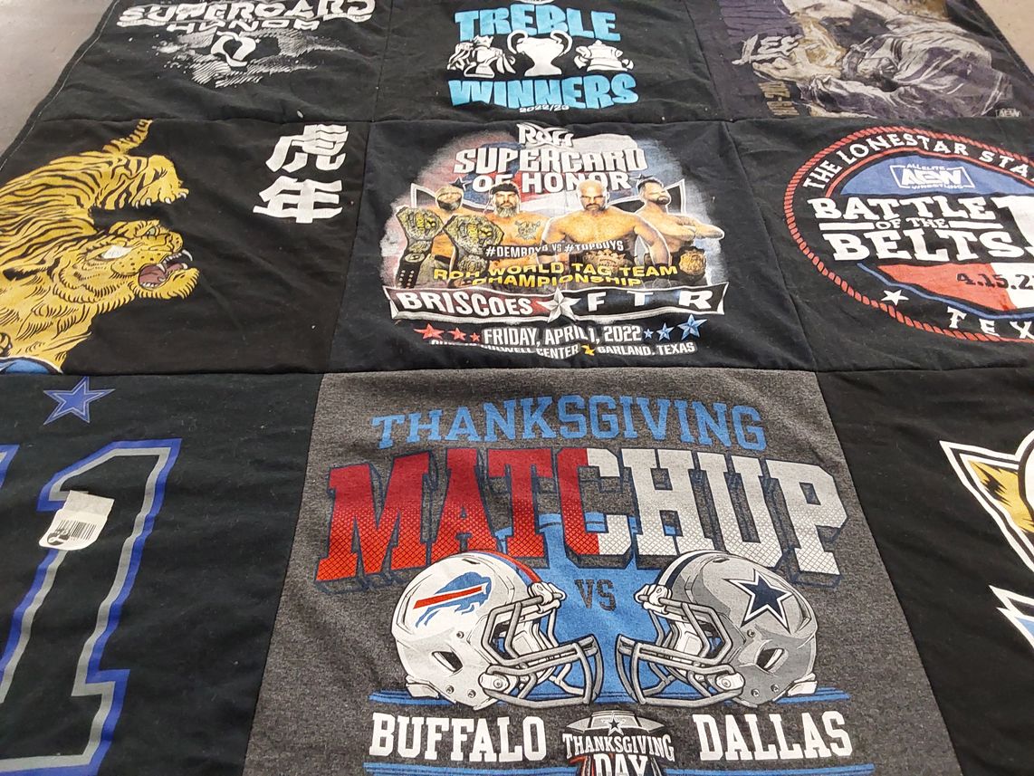 T-shirt quilt featuring buffalo bills, dallas cowboys by Jessica from TX