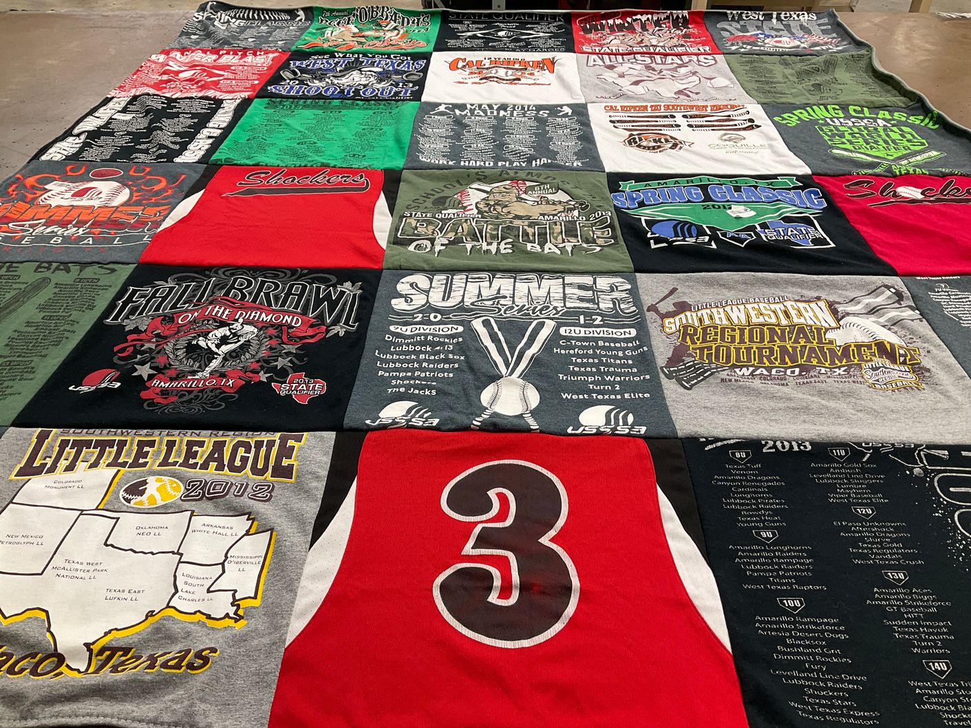 T-shirt quilt featuring amarillo baseball, lubbock baseball by CYNTHIA from TX