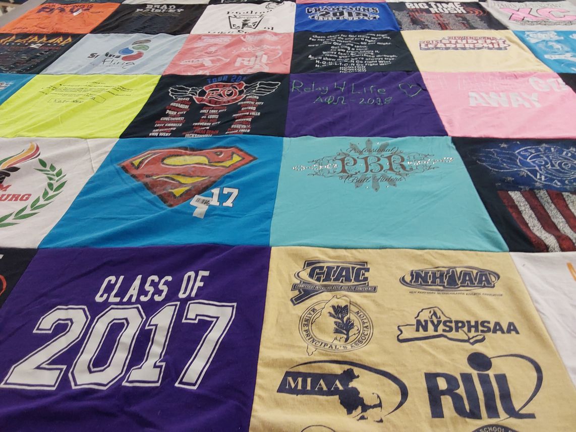 T-shirt quilt with school spirit, community events themes by Andrea from NC