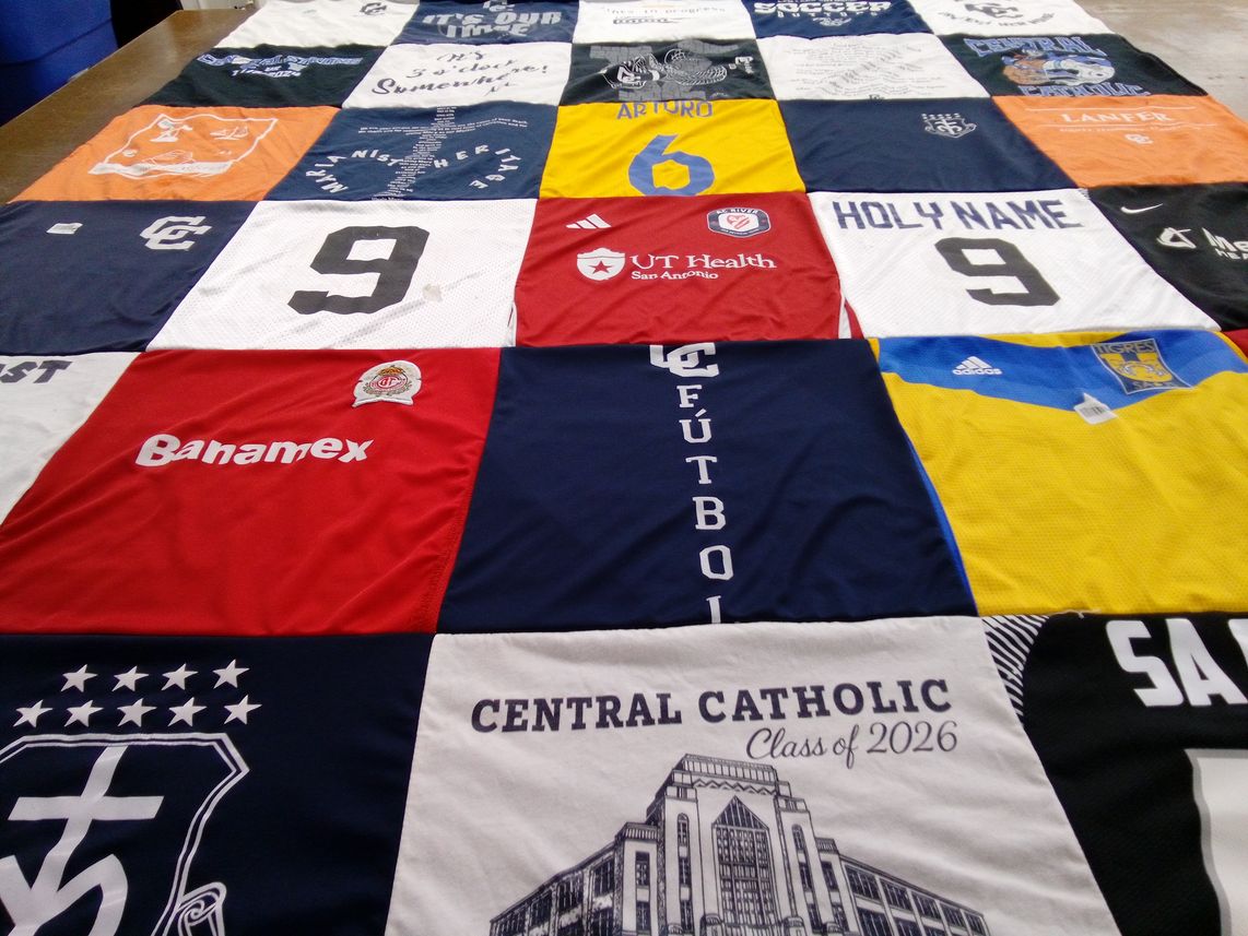 T-shirt quilt featuring holy name high school by Griselda from TX