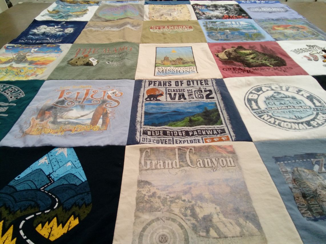 T-shirt quilt with national parks, nature themes by H Wayne from AL
