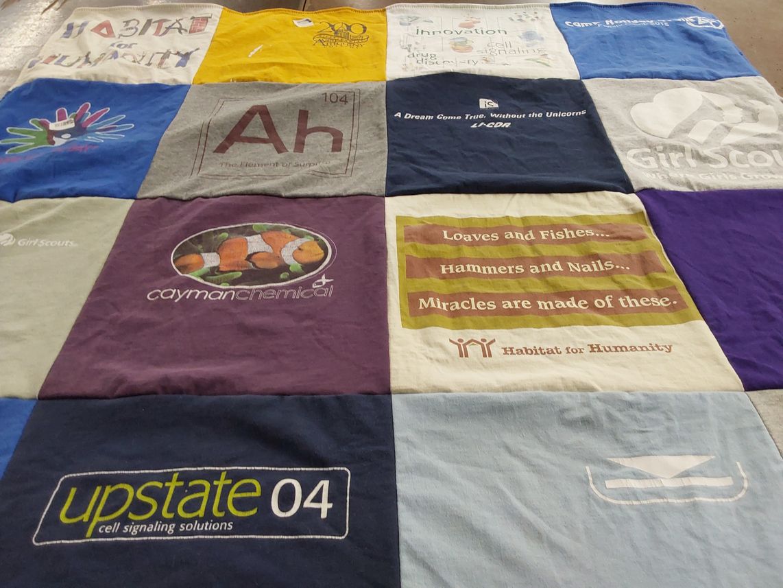 T-shirt quilt with volunteering, scouting themes by Dave from VA