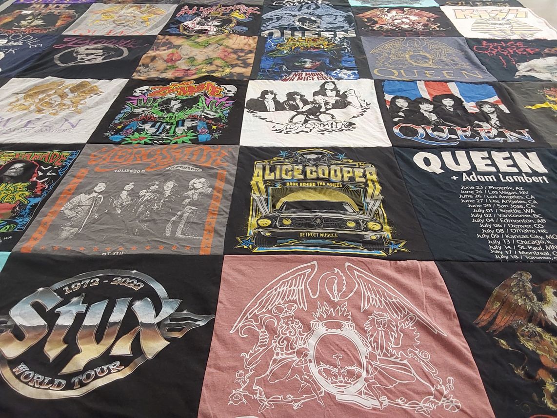T-shirt quilt with rock music, concerts themes by Kenny from CA