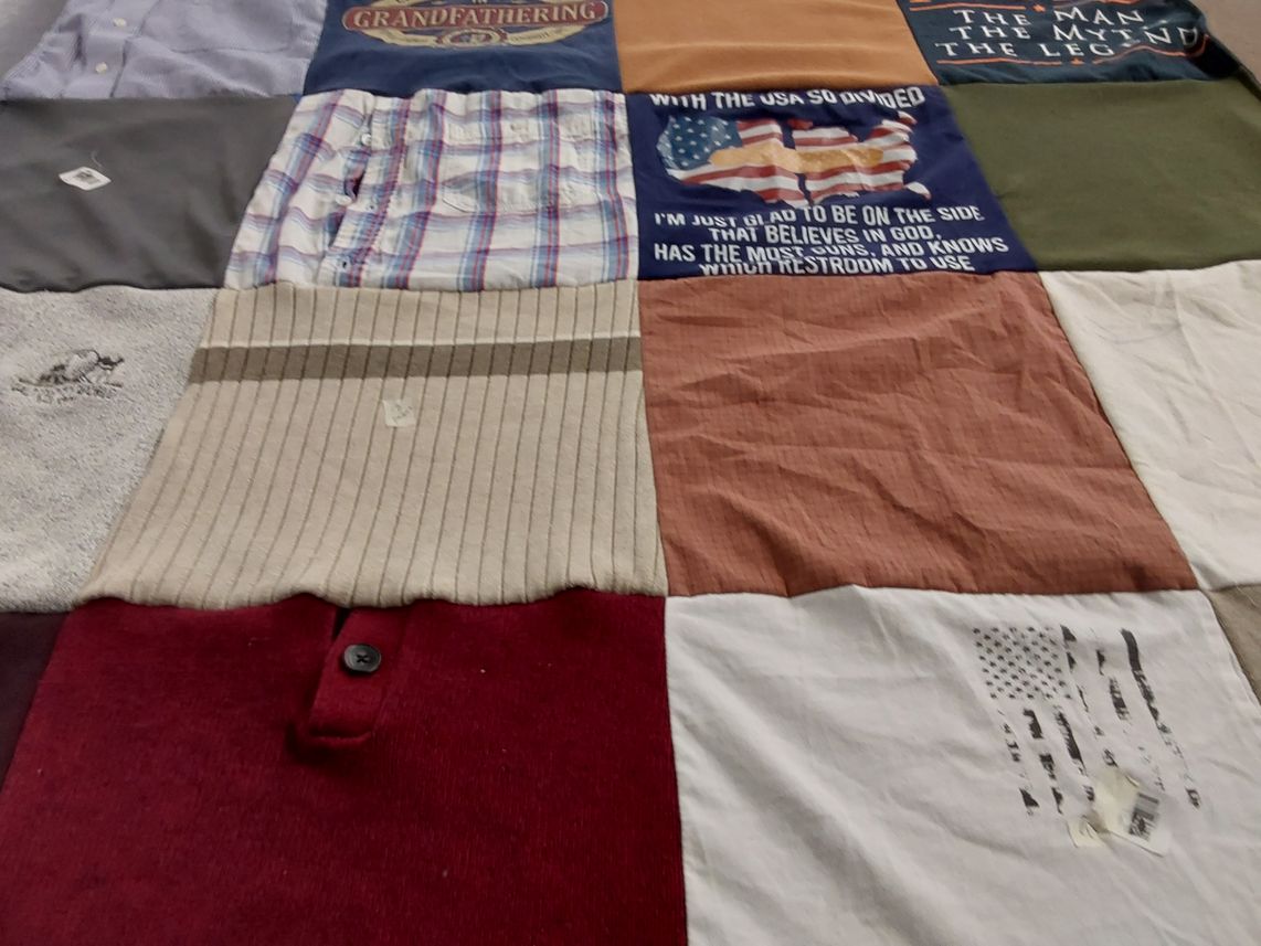 T-shirt quilt with family, patriotism themes by Paige from MI