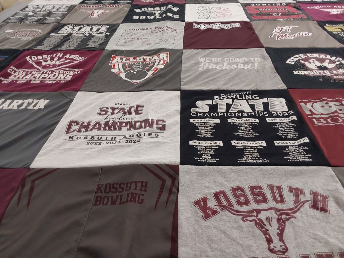 T-shirt quilt featuring kossuth high school bowling team by Starr from MS