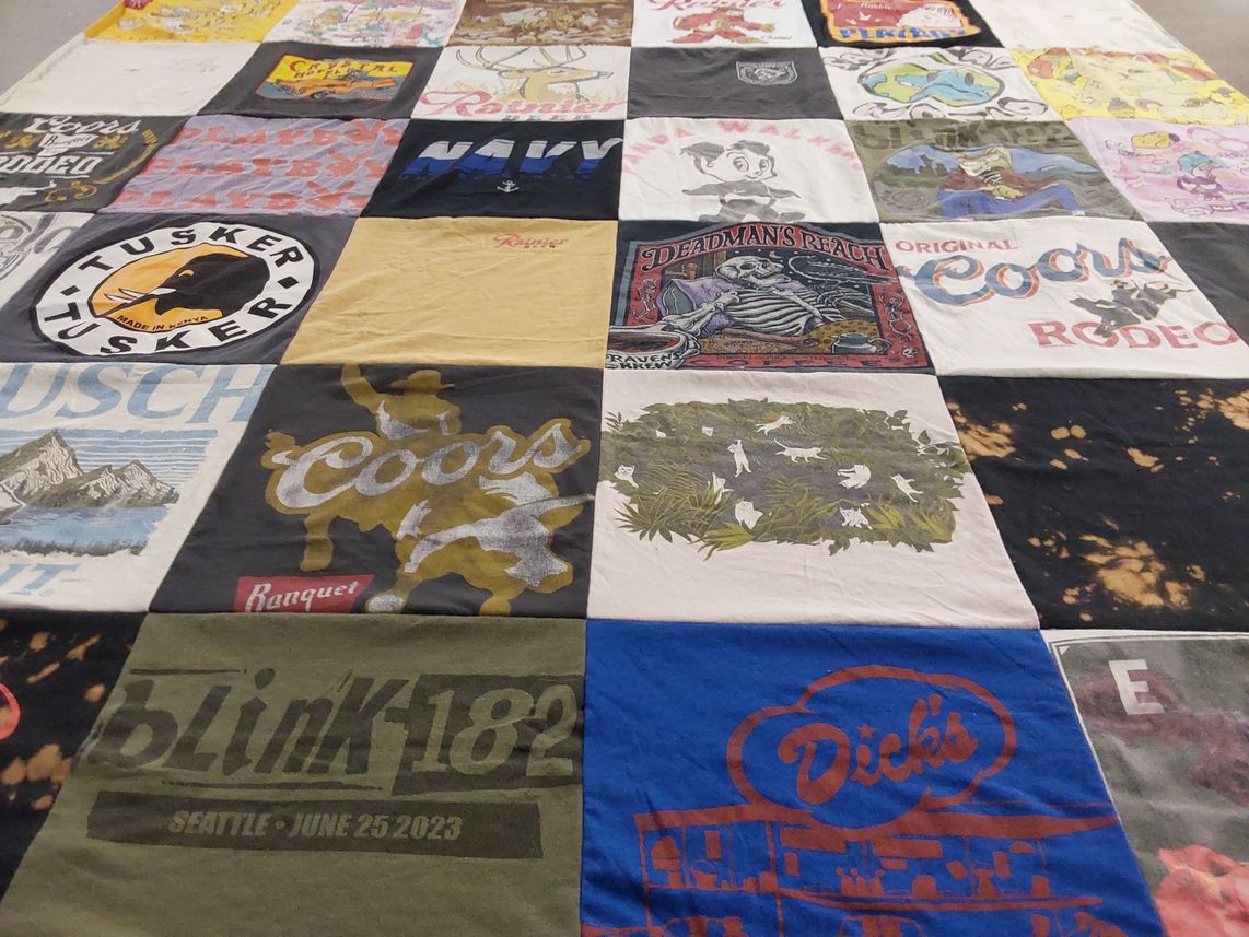 T-shirt quilt with music, beer themes by valerie from WA