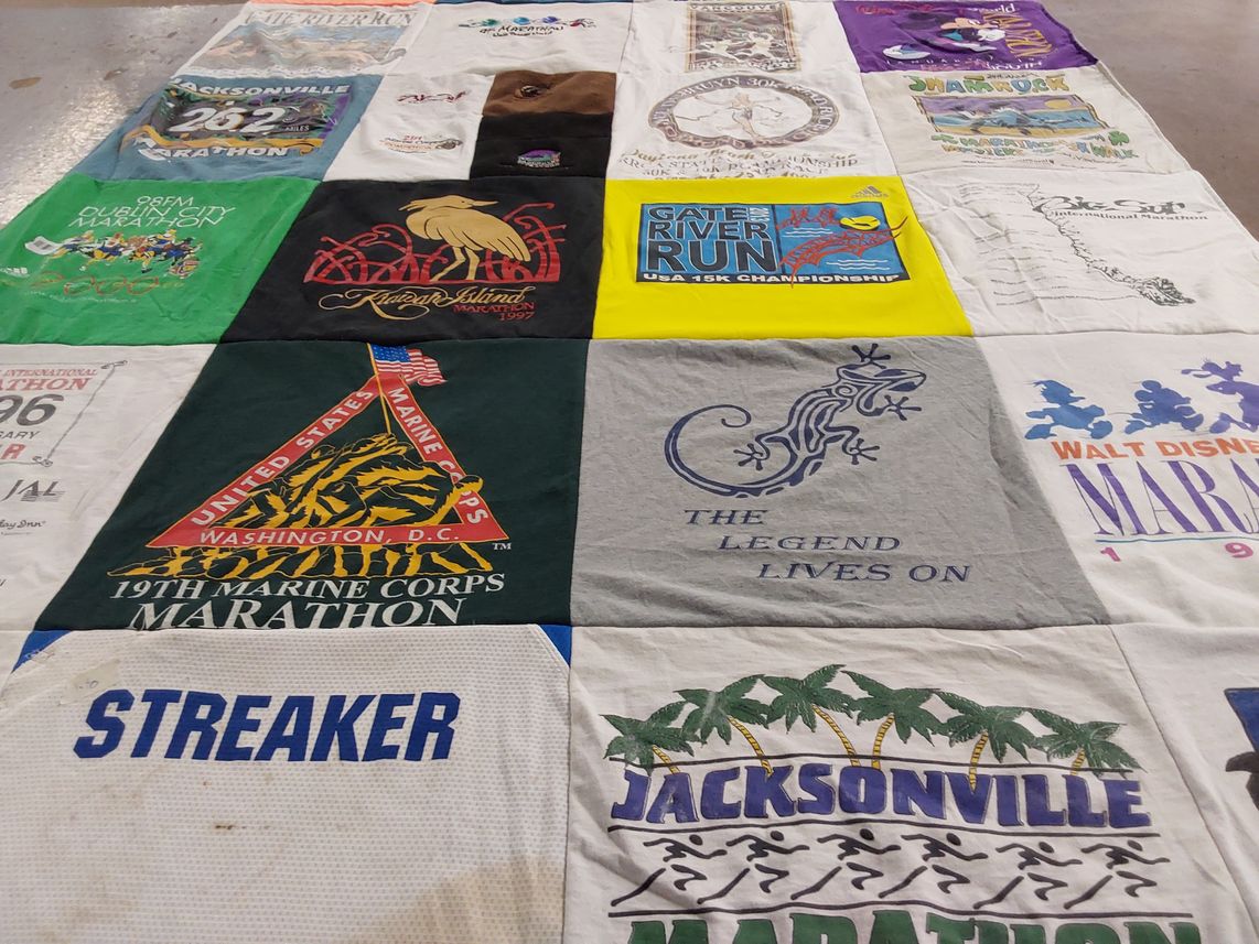 T-shirt quilt with running, marathons themes by Stephen from FL