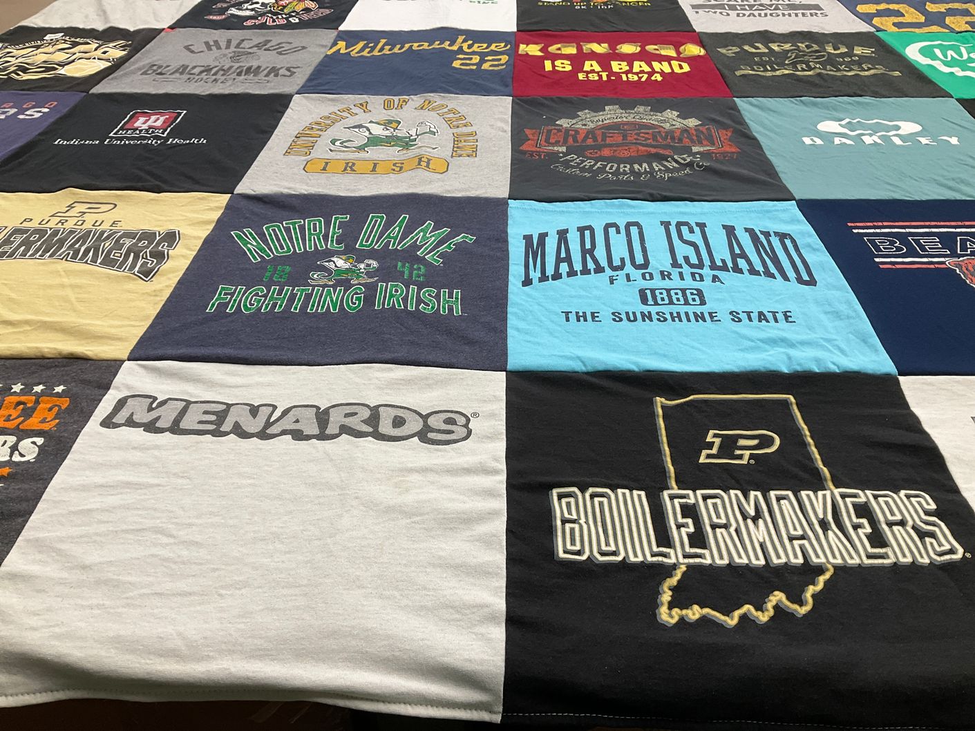 T-shirt quilt featuring purdue boilermakers, chicago blackhawks by Nancy from WI