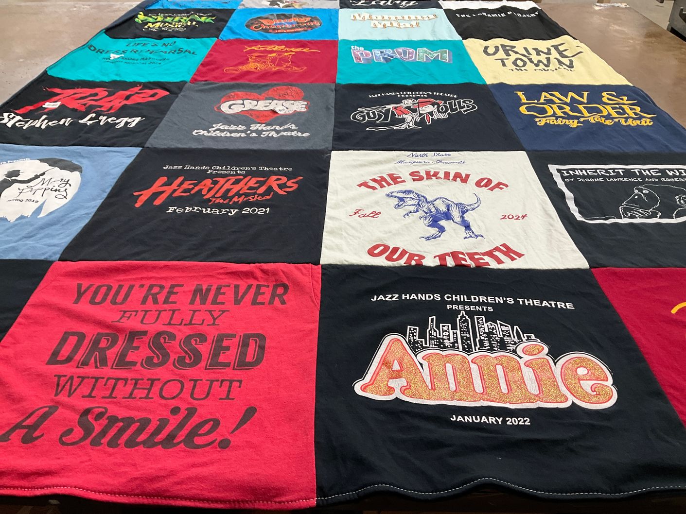 T-shirt quilt with theater, musical themes by Mary from NY