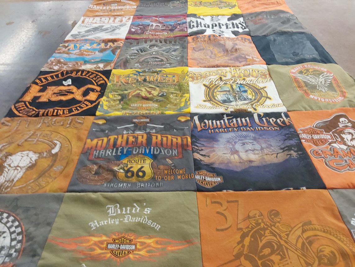 T-shirt quilt with motorcycling, biking themes by ronnie from GA