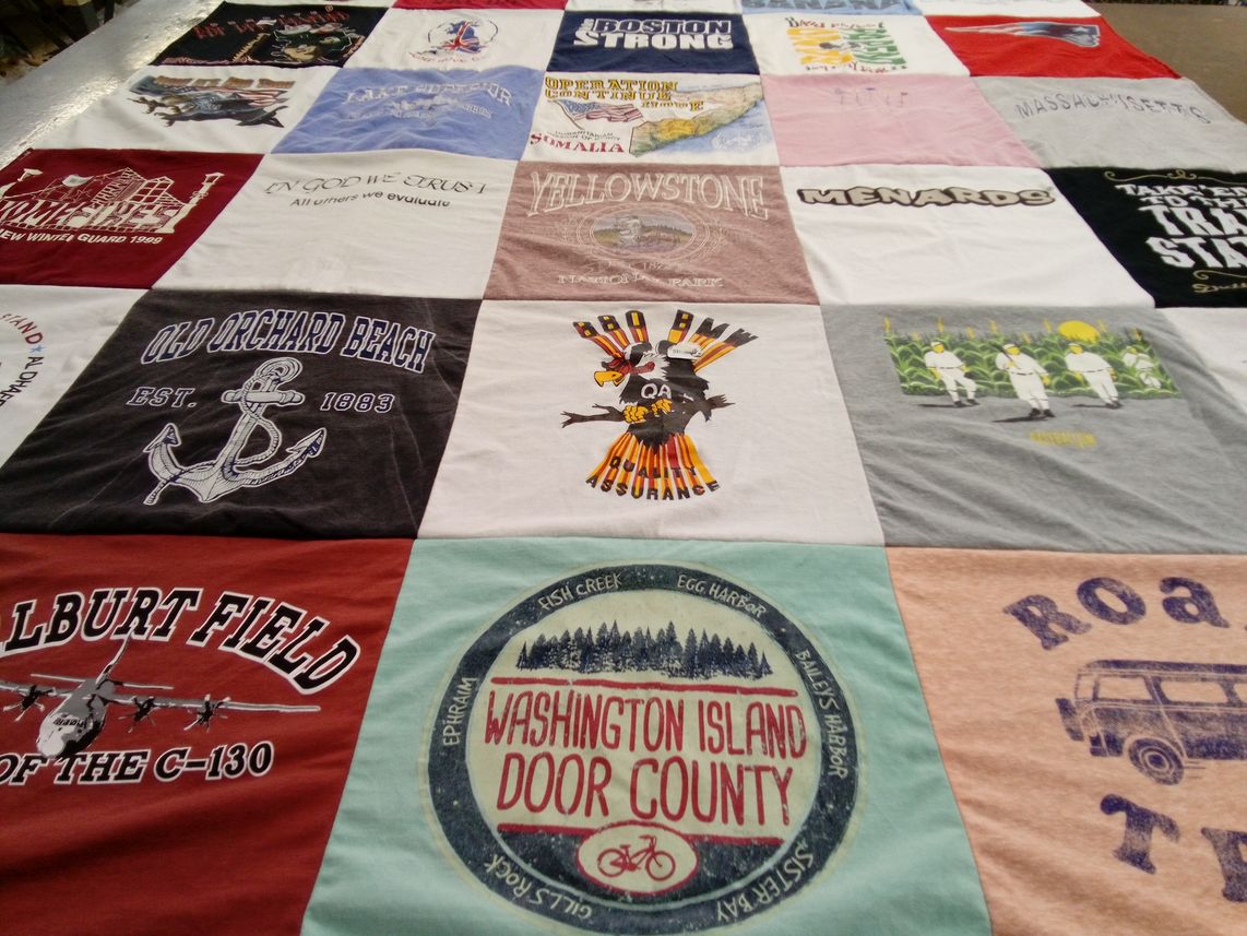 T-shirt quilt with travel, outdoors themes by Roberta from FL
