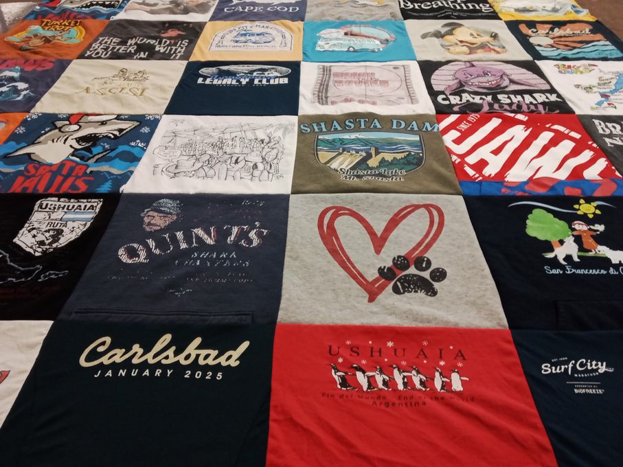 T-shirt quilt with travel, ocean themes by Robin from CA