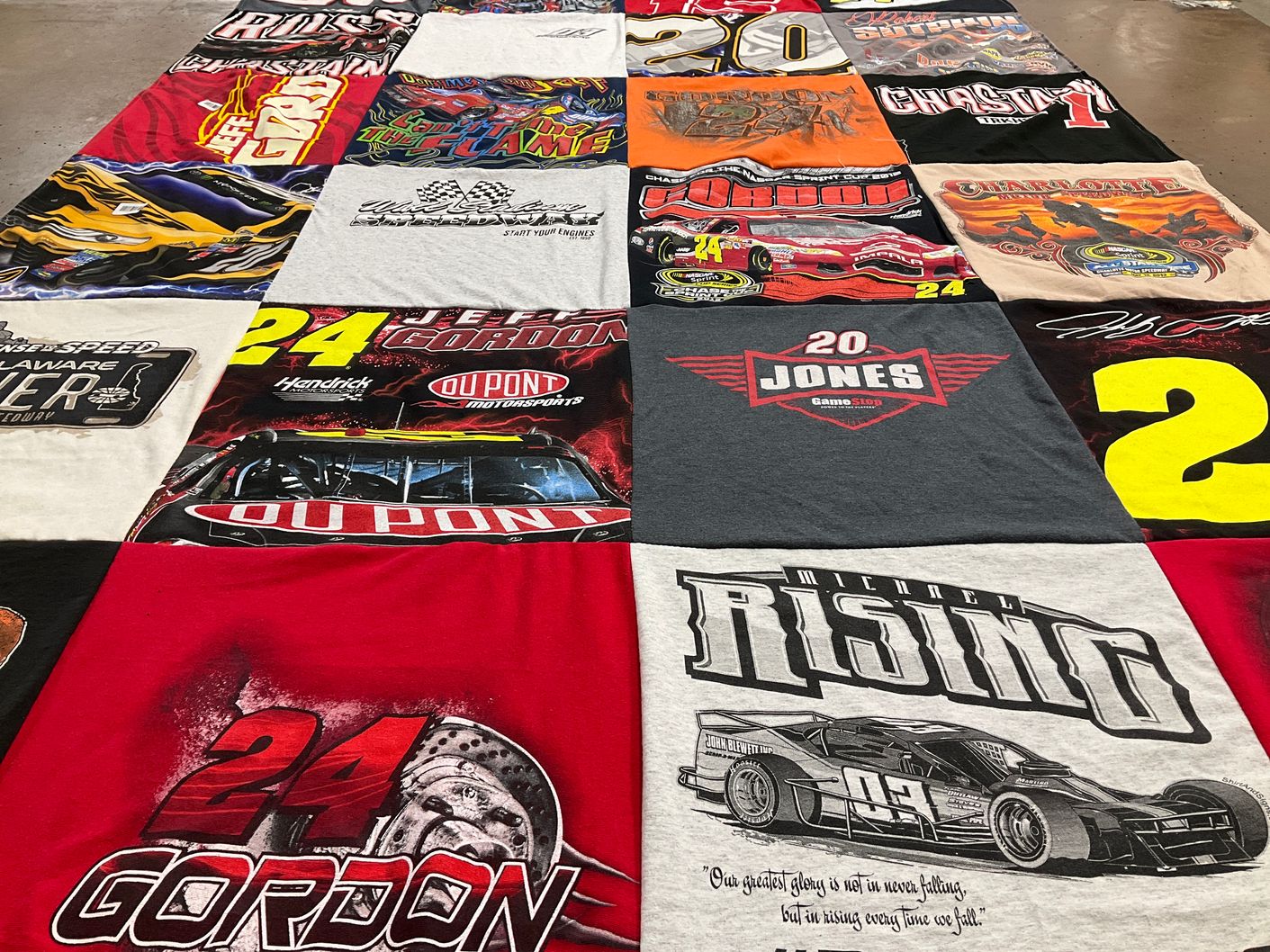 T-shirt quilt with nascar, racing themes by susan from NJ