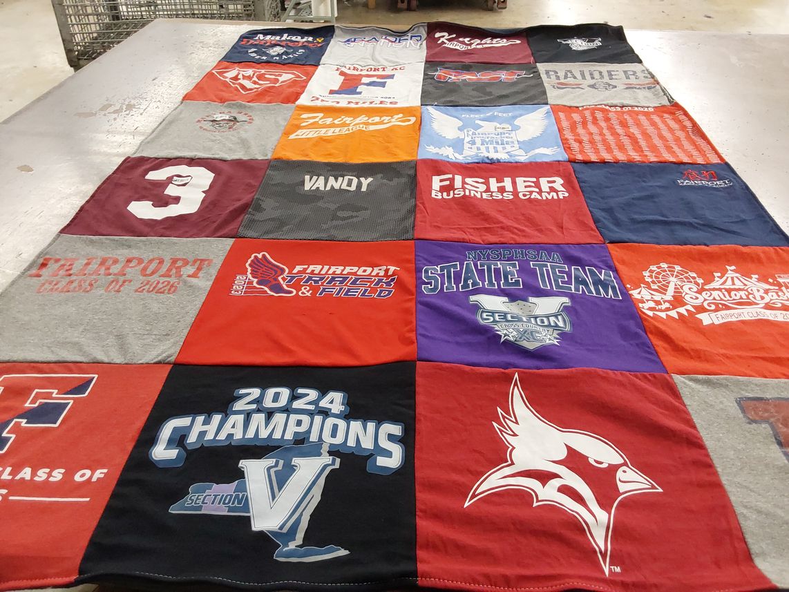 T-shirt quilt featuring fairport high school track and field, fairport high school raiders by Erin from NY