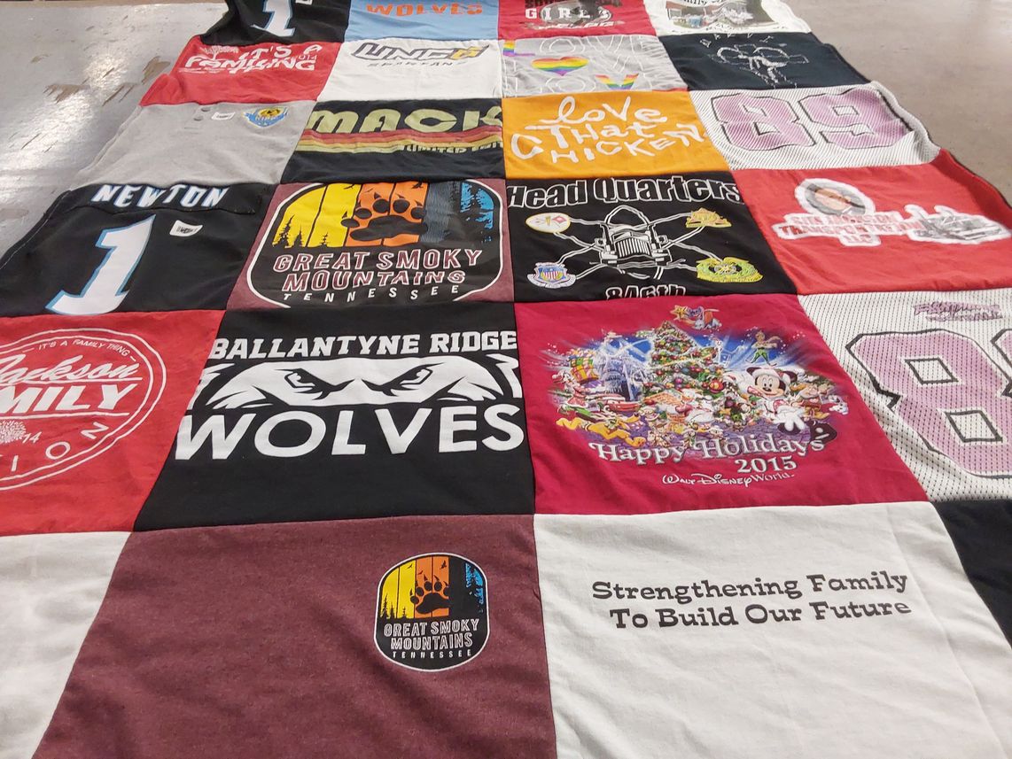 T-shirt quilt featuring ballantyne ridge wolves by Constance from NC