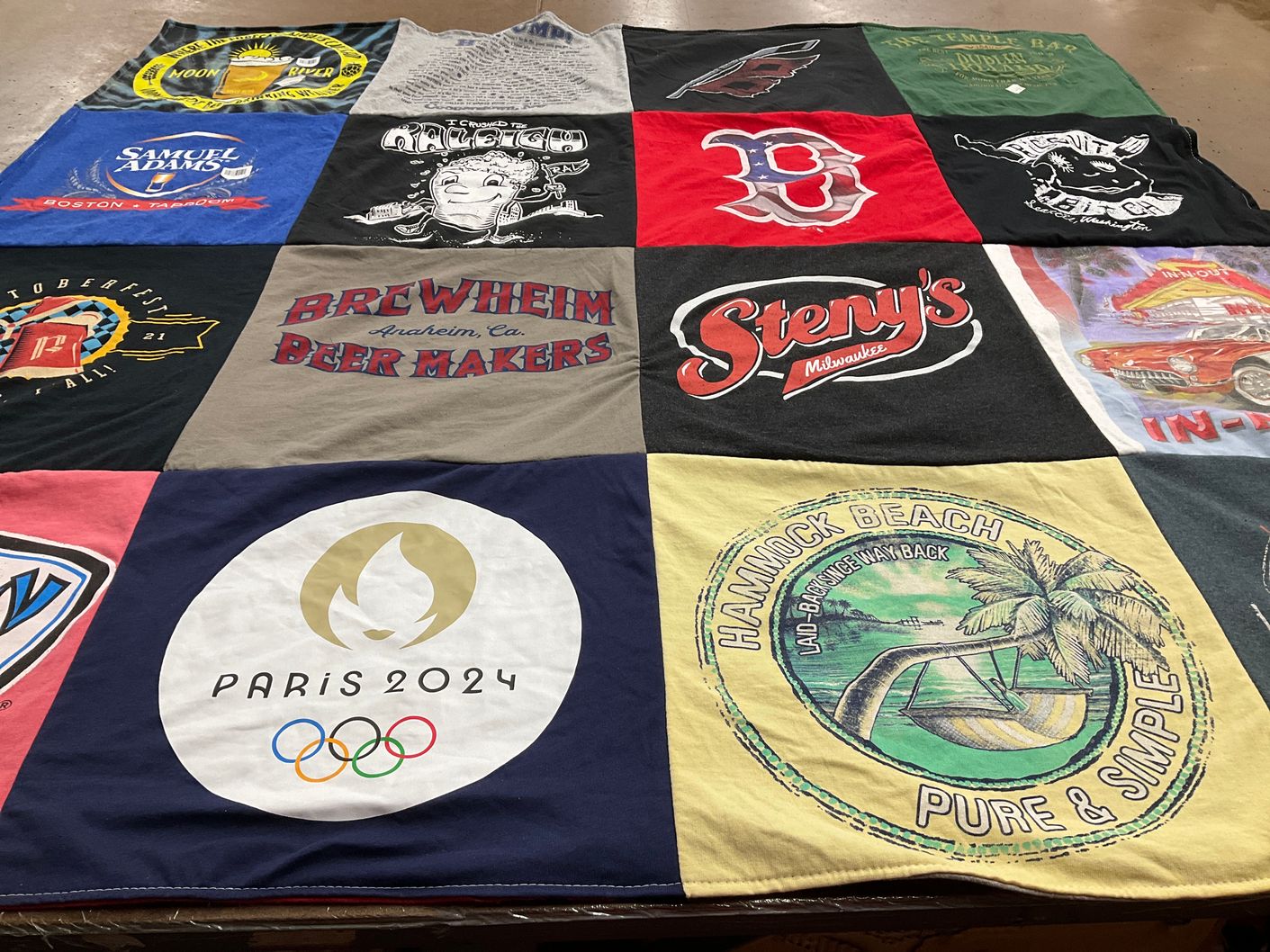 T-shirt quilt with brewing, travel themes by Josh from NC