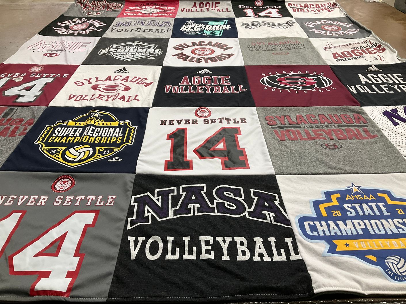 T-shirt quilt featuring sylacauga high school volleyball, aggie volleyball by Jodi from AL