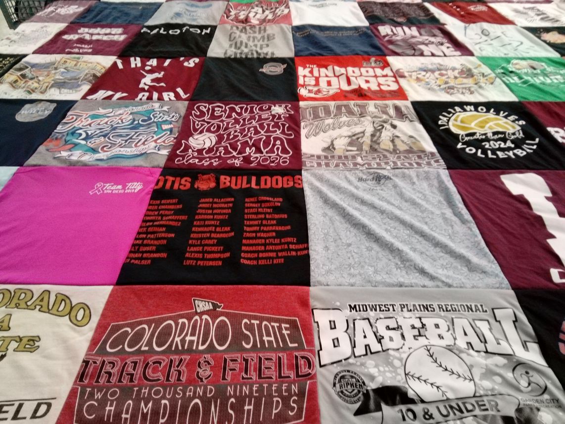 T-shirt quilt featuring otcis bulldogs, rolling wolves volleyball by Kelli from CO