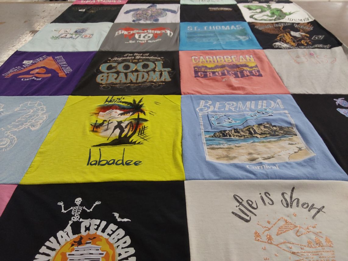 T-shirt quilt with travel, cruises themes by Vicky from OH