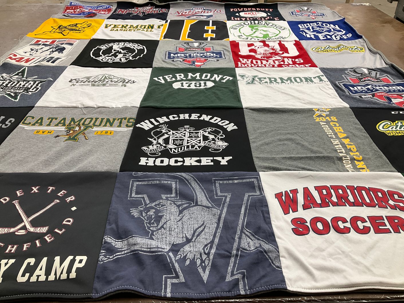 T-shirt quilt featuring winchendon school hockey, warriors soccer by Julia from MA
