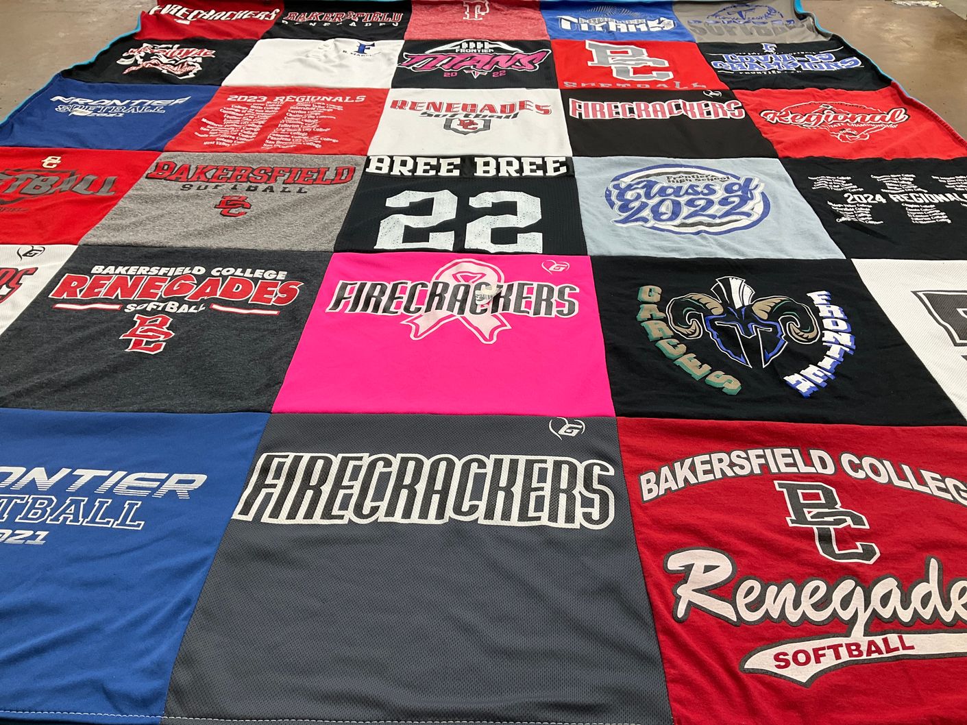 T-shirt quilt featuring bakersfield college renegades by Sonia from CA
