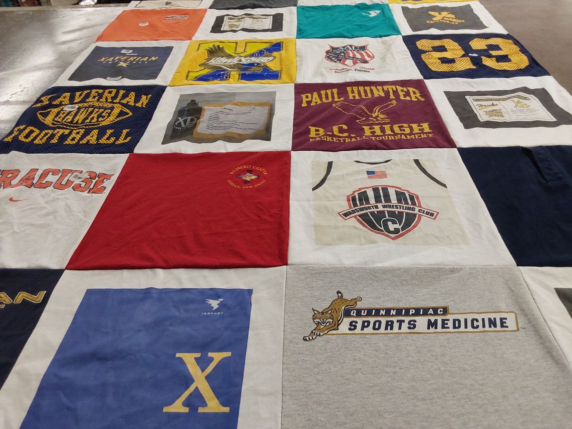 T-shirt quilt from syracuse university, xaverian brothers high school by Linda from MA