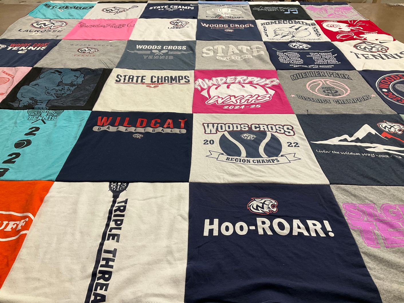 T-shirt quilt featuring woods cross wildcats basketball, woods cross wildcats tennis by Molly from UT