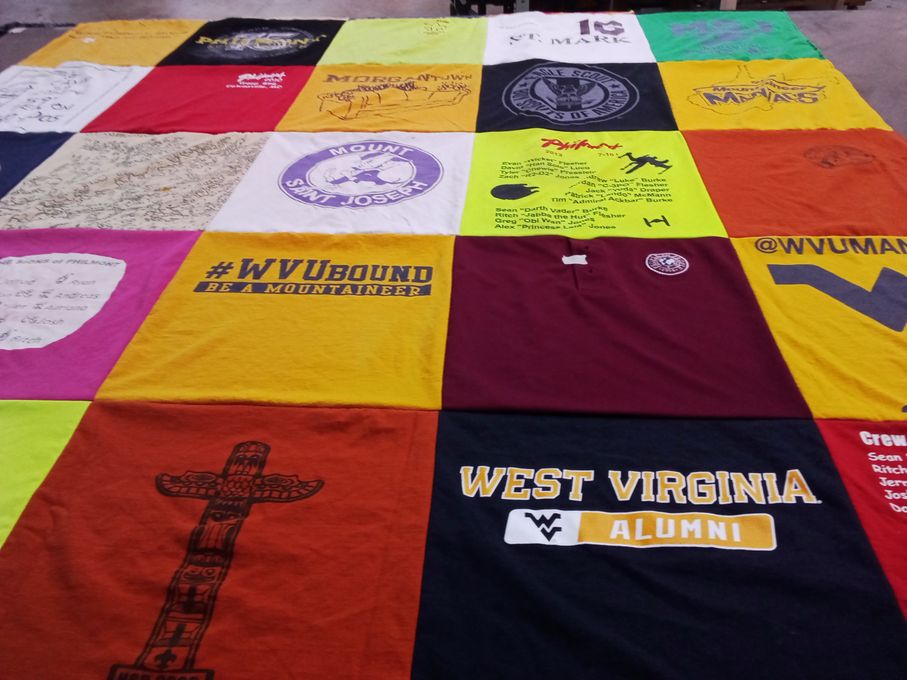 T-shirt quilt from mount saint joseph university, west virginia university by Carolyn from MD
