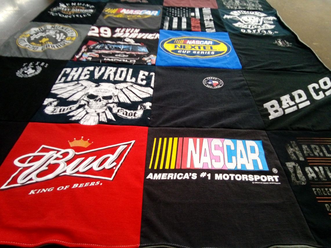 T-shirt quilt with nascar, automotive themes by Stephanie from TX