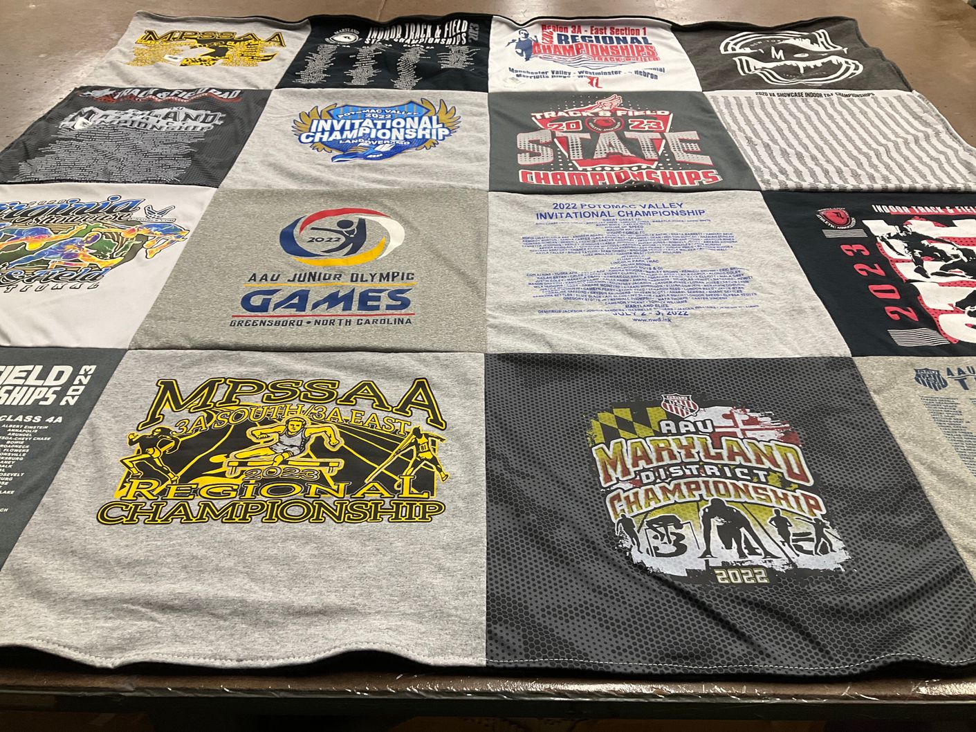 T-shirt quilt with athletics, sports themes by Wayne from MD