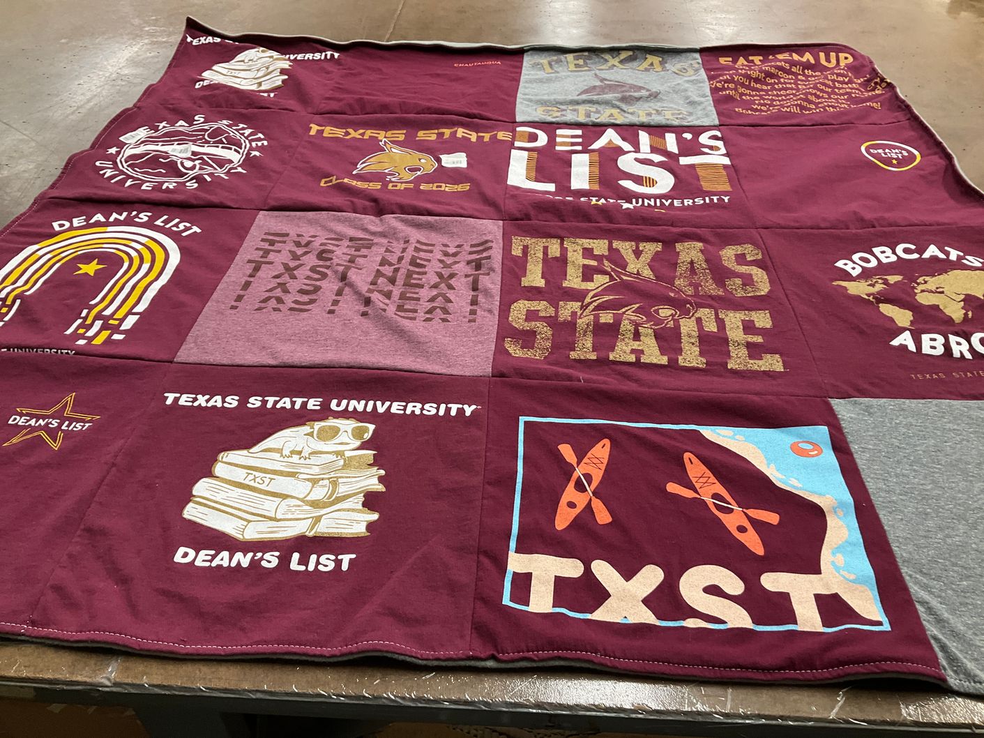 T-shirt quilt featuring texas state bobcats by Sharon from TX