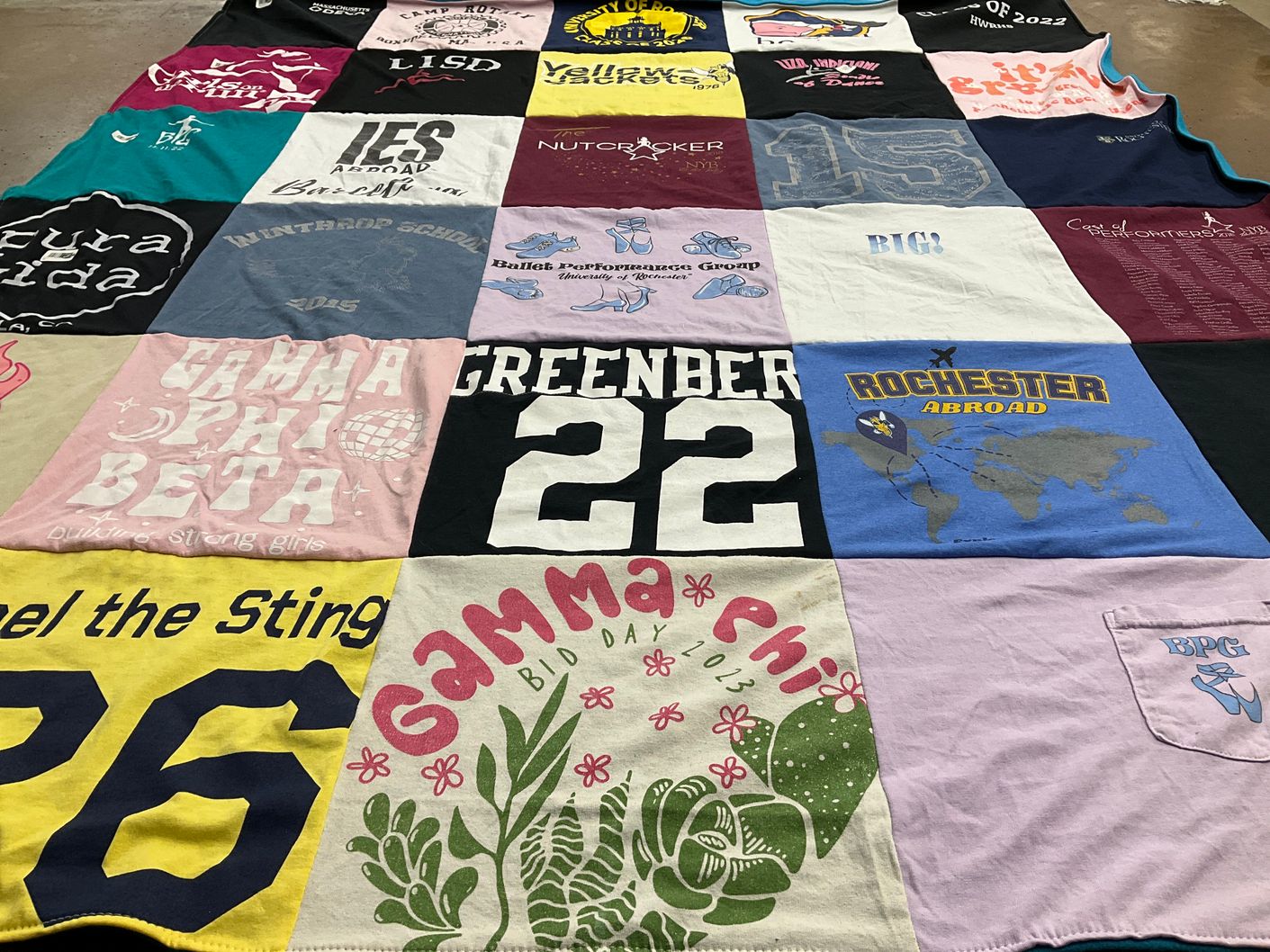 T-shirt quilt from winterbrook school, rochester university by Kim from MA