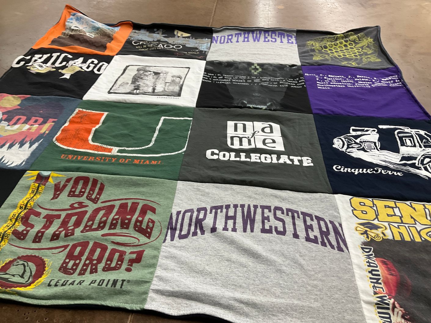 T-shirt quilt from university of miami, northwestern university by Melissa from FL