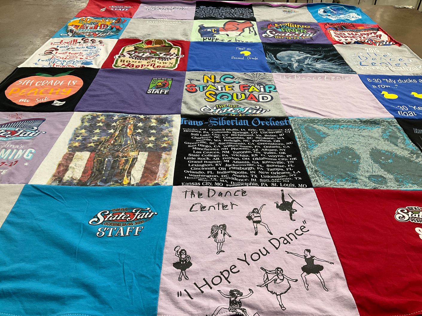 T-shirt quilt with music, dance themes by Kendra from NC