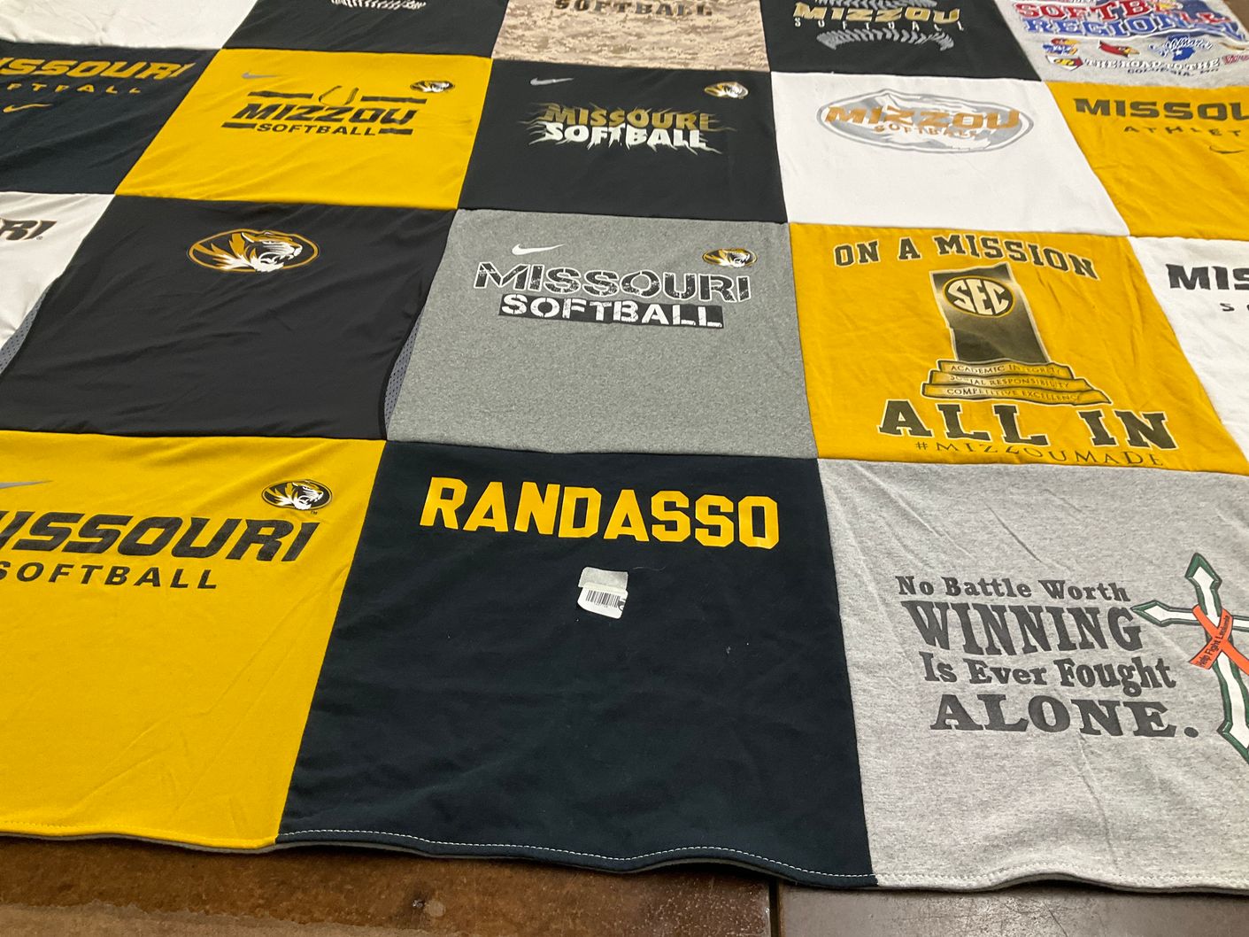 T-shirt quilt featuring missouri softball by Angela from WY