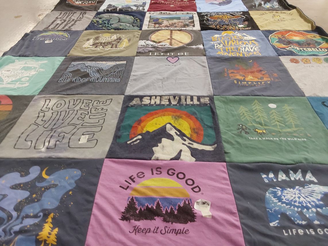 T-shirt quilt with nature, outdoors themes by Linda from VA