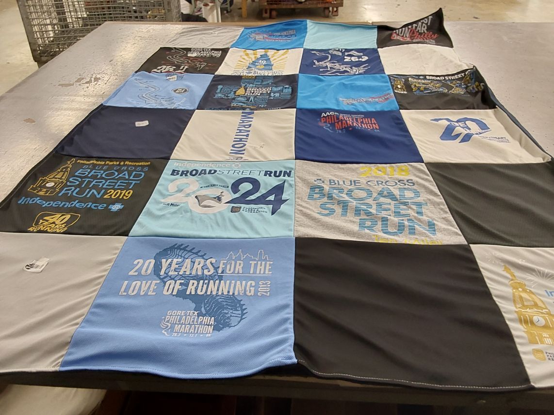 T-shirt quilt with running, marathons themes by Michelle from NJ