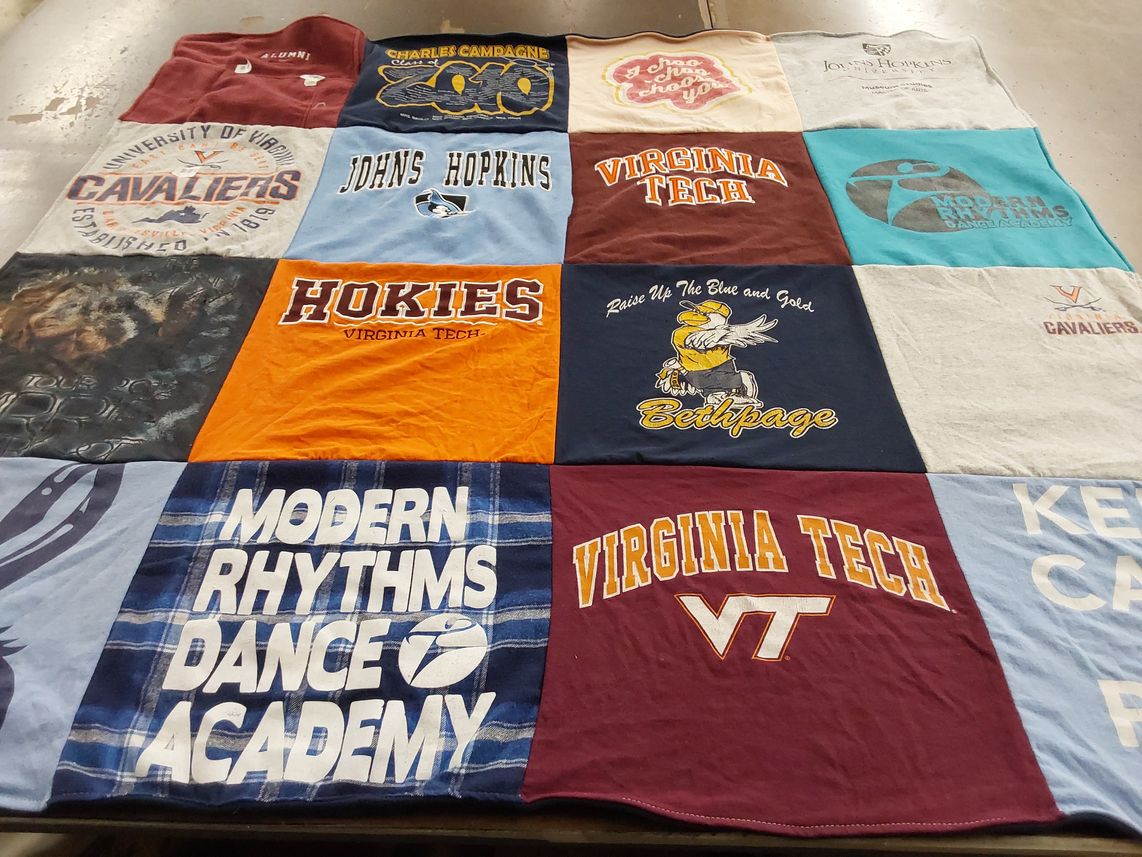 T-shirt quilt from university of virginia, johns hopkins university by Gia from NY