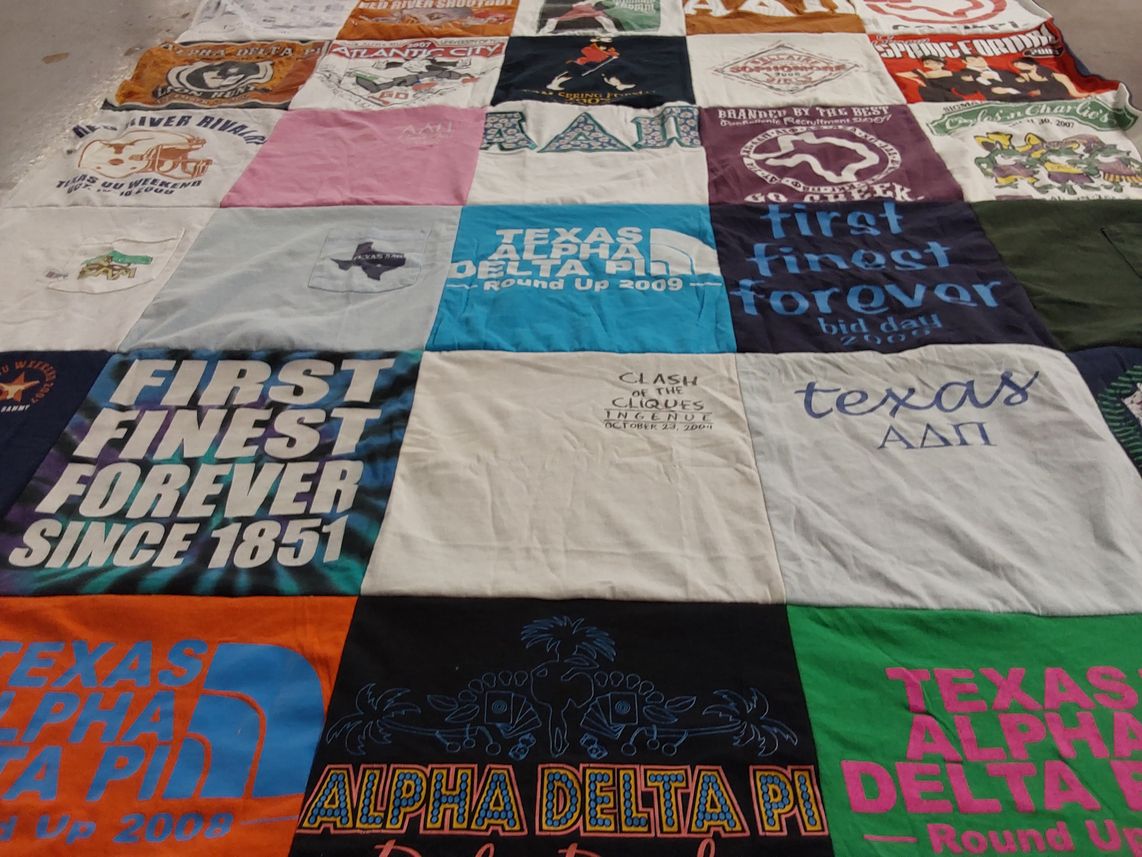 T-shirt quilt with sororities, fraternities themes by Allison from TX