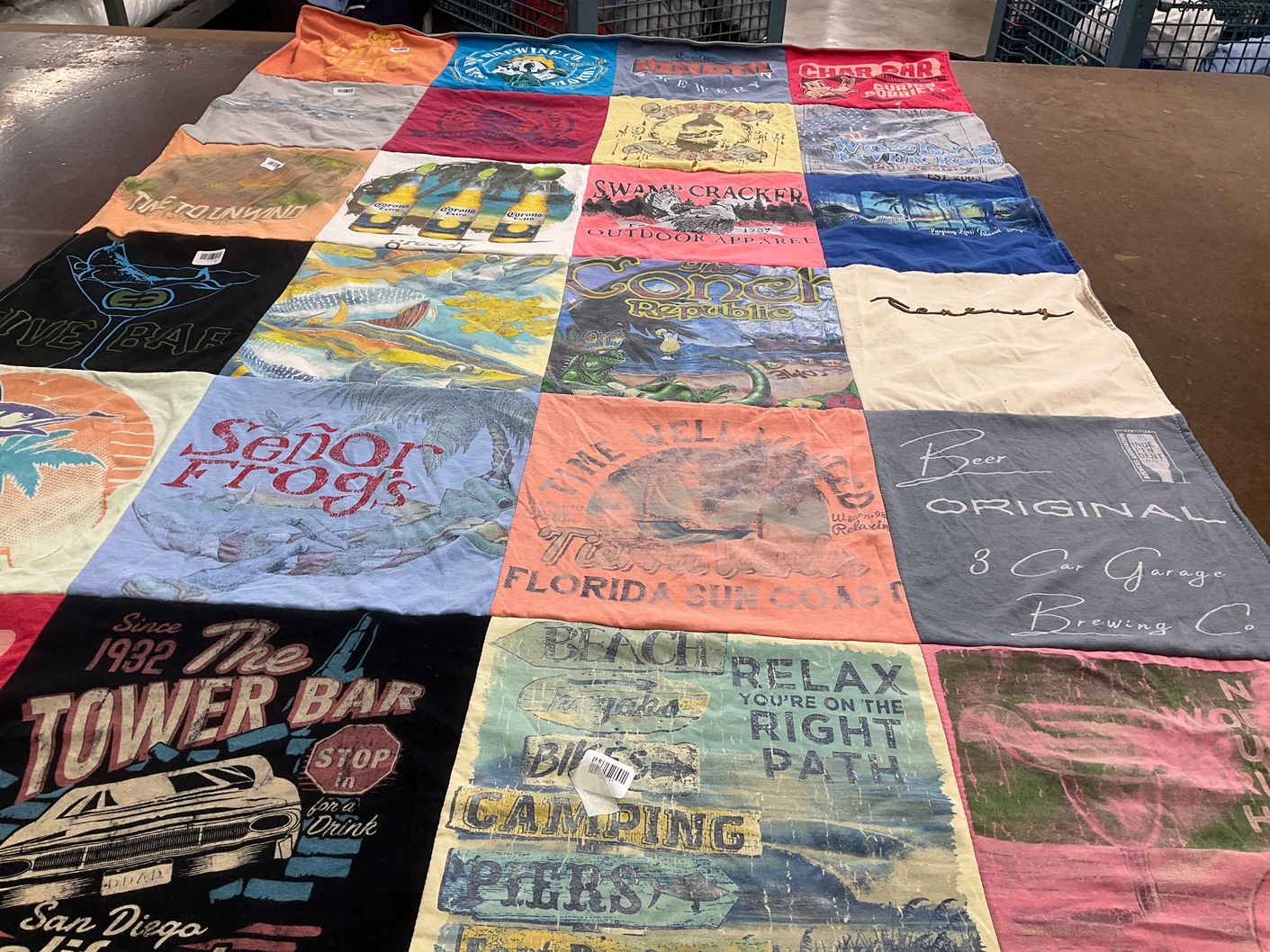 T-shirt quilt with beverages, beach themes by Mary from FL