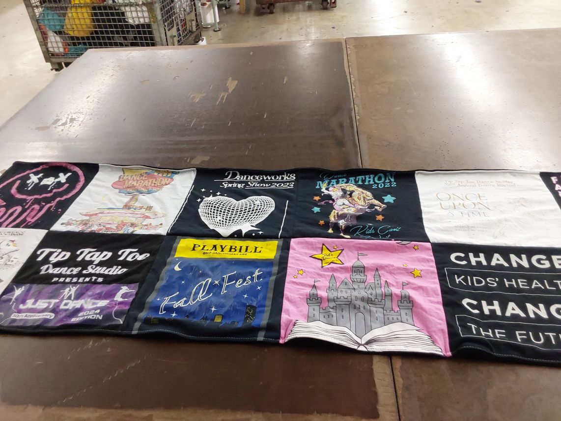 T-shirt quilt with dance, theater themes by Savannah from MA